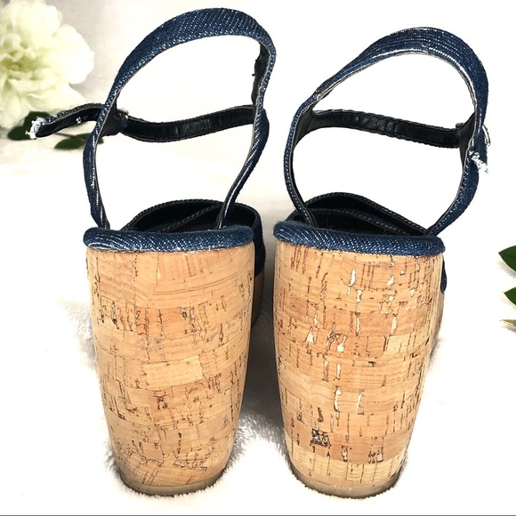 Two Lips Ali Denim Cork Wedge Heel Platform Summer Shoes 7 M - Picture 6 of 8